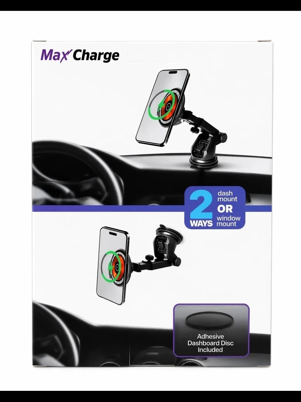 Black Car Phone Mount & 15W Fast Charge Wireless Charger BNIB